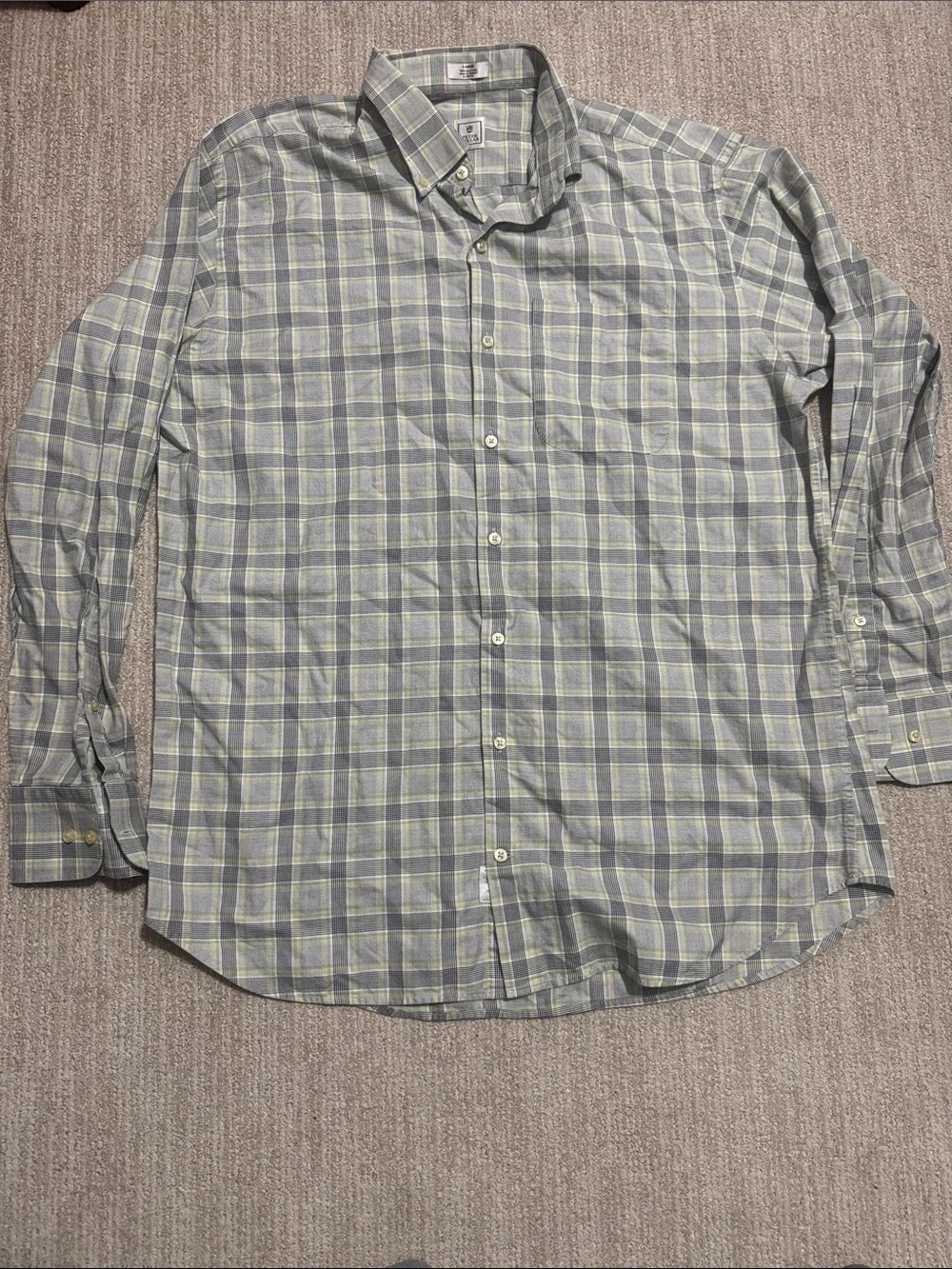 Peter Millar Men’s Button Down Shirt Size L White Yellow Long Sleeve Cotton Top - Picture 2 of 9